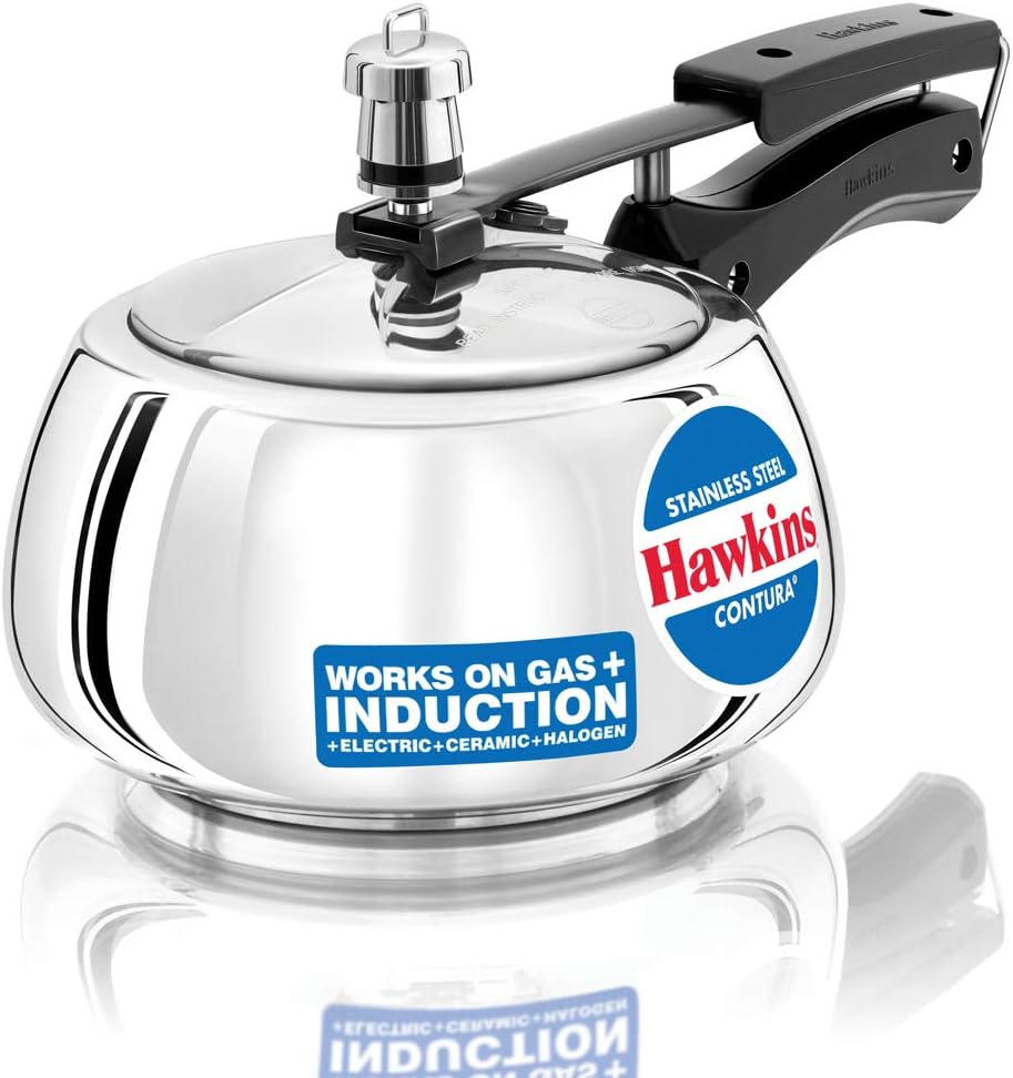 Hawkins Contura Pressure Cooker, Stainless Steel Inner Lid Cooker, Handi Cooker, Induction Cooker, Small Cooker, Silver SSC20 2 Litre
