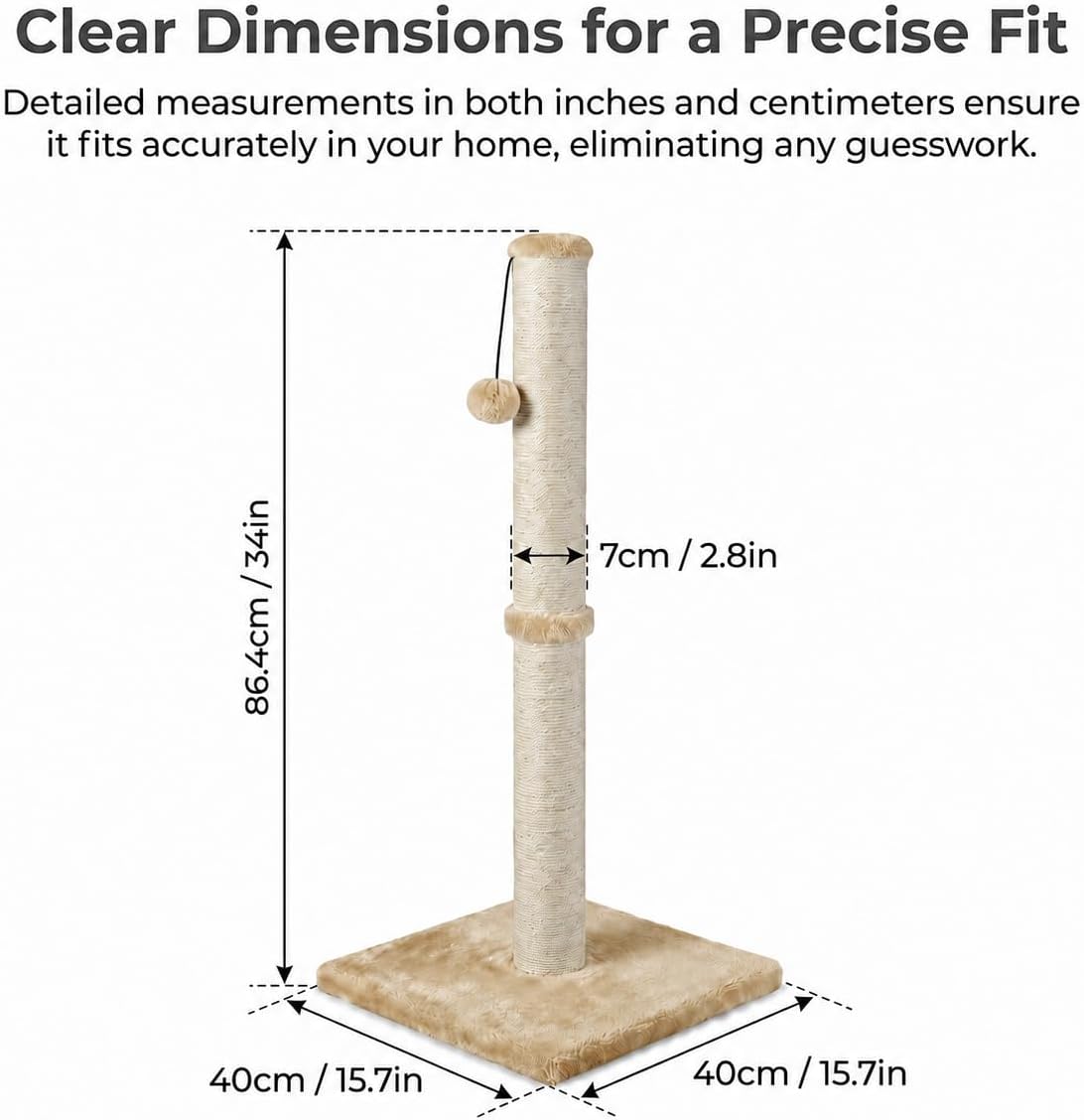 Dimaka 29" Height Tall Cat Scratching Post, Claw Scratcher with Sisal Rope and Covered with Soft Smooth Plush, Vertical Scratch [Full Strectch] for Standard Size Cats(Grey, 29 inches for All Cats)
