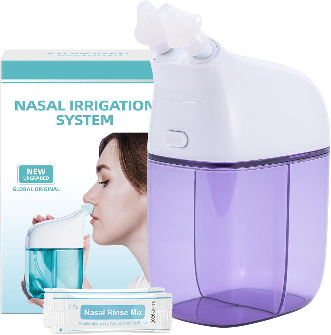 Nasal Irrigation System with 30 Saline Packets, Sinus Rinse Machine, Nose Sinus Cleaner Machine with Water Tank & Waste Collection Tank - Blue