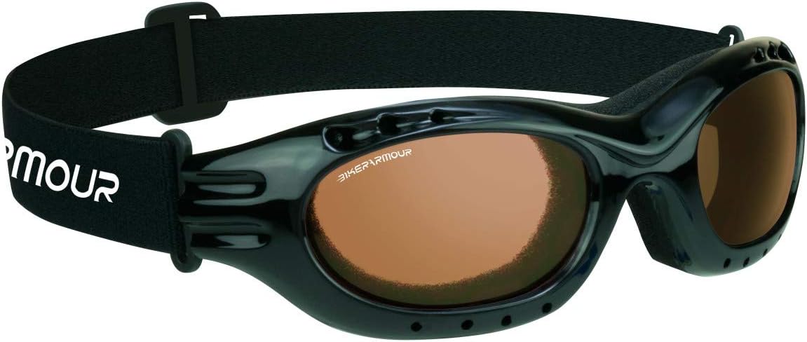 Bikershades Motorcycle Safety Riding Goggles Men Women. Polarized Lens, Smoke, Mirrored Blue or Orange, Clear Yellow Lenses