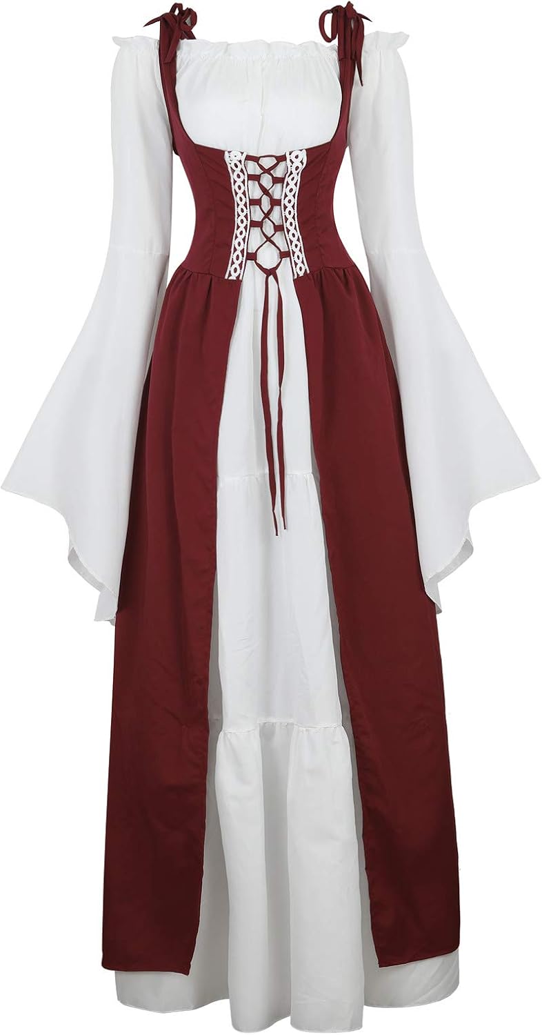 Kranchungel Renaissance Costume Women Dress: Flowy Long Sleeve Medieval Dress for Renaissance Faires & Medieval Festival
