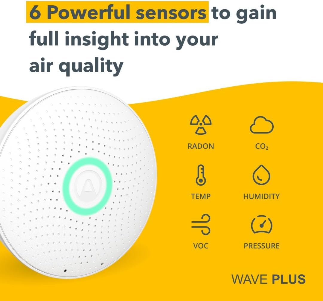 Airthings 2930 Wave Plus - Radon & Air Quality Monitor, Battery Powered (CO2, VOC, Humidity, Temp, Pressure)