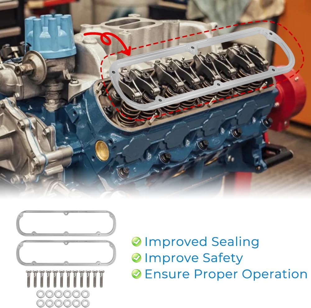 Valve Cover Spacers Kit for Ford Small Block 289 302 351W SBF V8 Engine | 1/2" Thick Aluminum Valve Cover Spacers with Bolts & Washers, Direct Fit