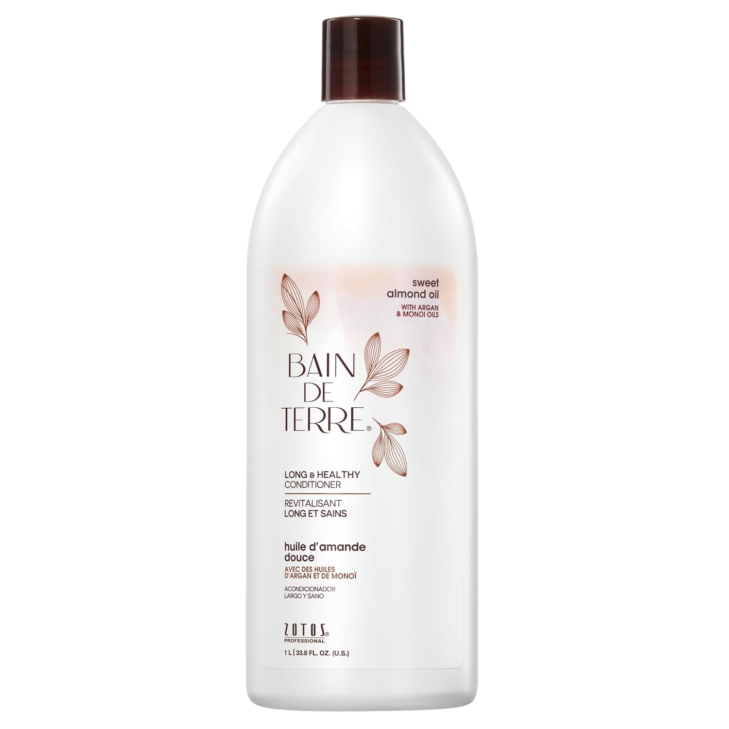 Bain de Terre Sweet Almond Oil Long & Healthy Conditioner, Strength & Protection for Weak, Damaged Hair, with Argan & Monoi Oils, Paraben-Free, Color-Safe, Vegan