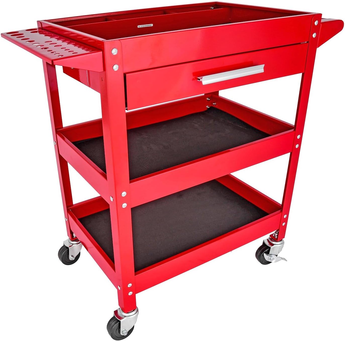 3-Shelf Shop Cart [200 lb. Capacity, Red] | 3-Shelf Shop Cart for let you easily move tools around your shop; steel and rubber construction