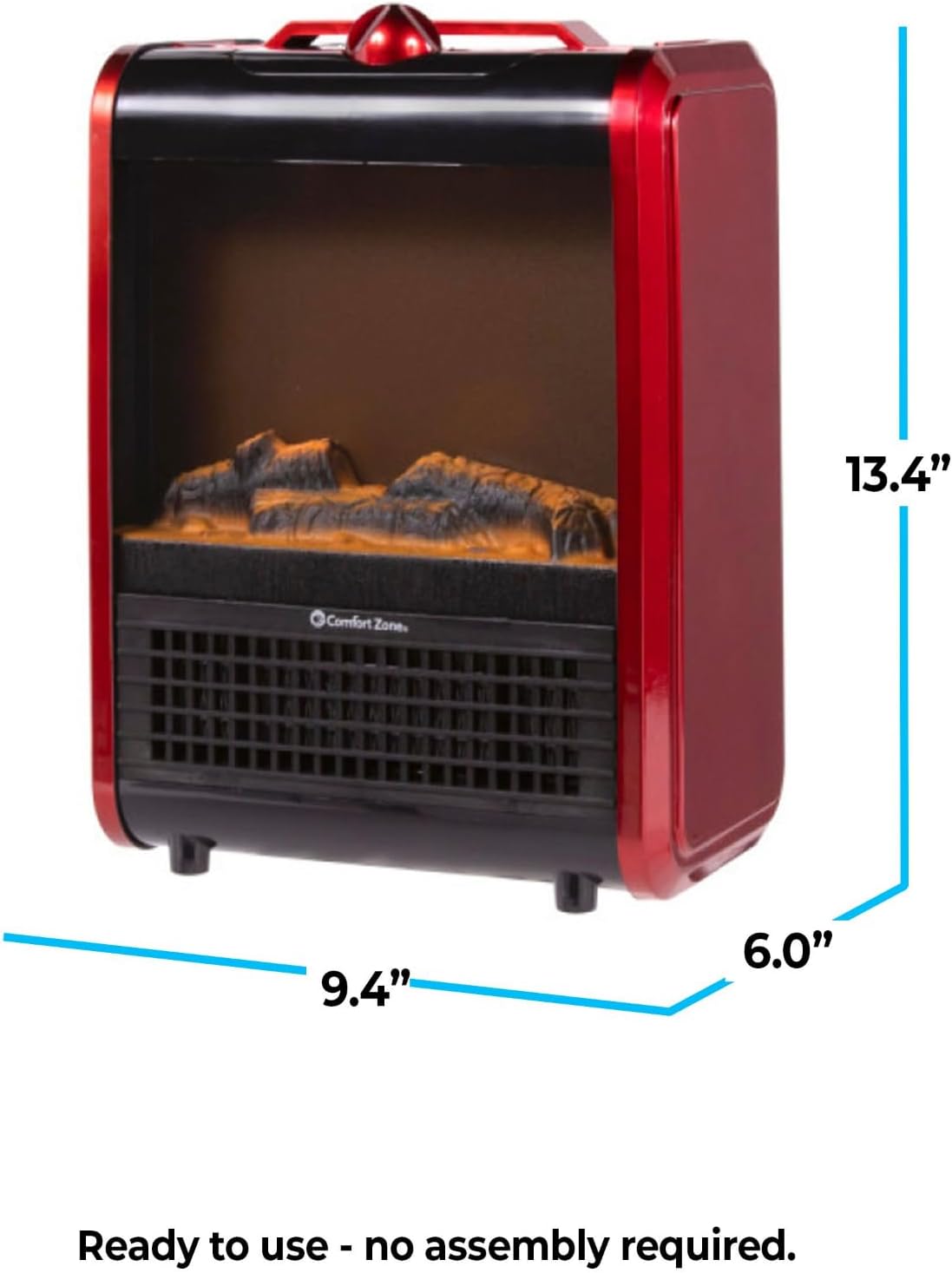 Comfort Zone Electric Mini Fireplace Space Heater with Realistic 3D Flame, Stay-Cool Body, Carry Handle, Overheat Sensor, and Safety Tip-Over Switch, Ideal for Home, Bedroom, & Office, 1,200W, CZFP1