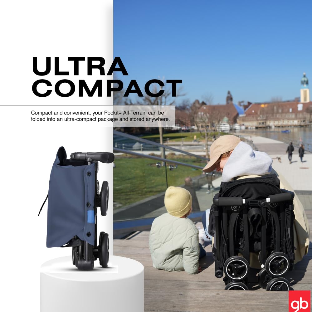 gb Pockit+ All-Terrain, Ultra Compact Lightweight Travel Stroller with Canopy and Reclining Seat in Velvet Black