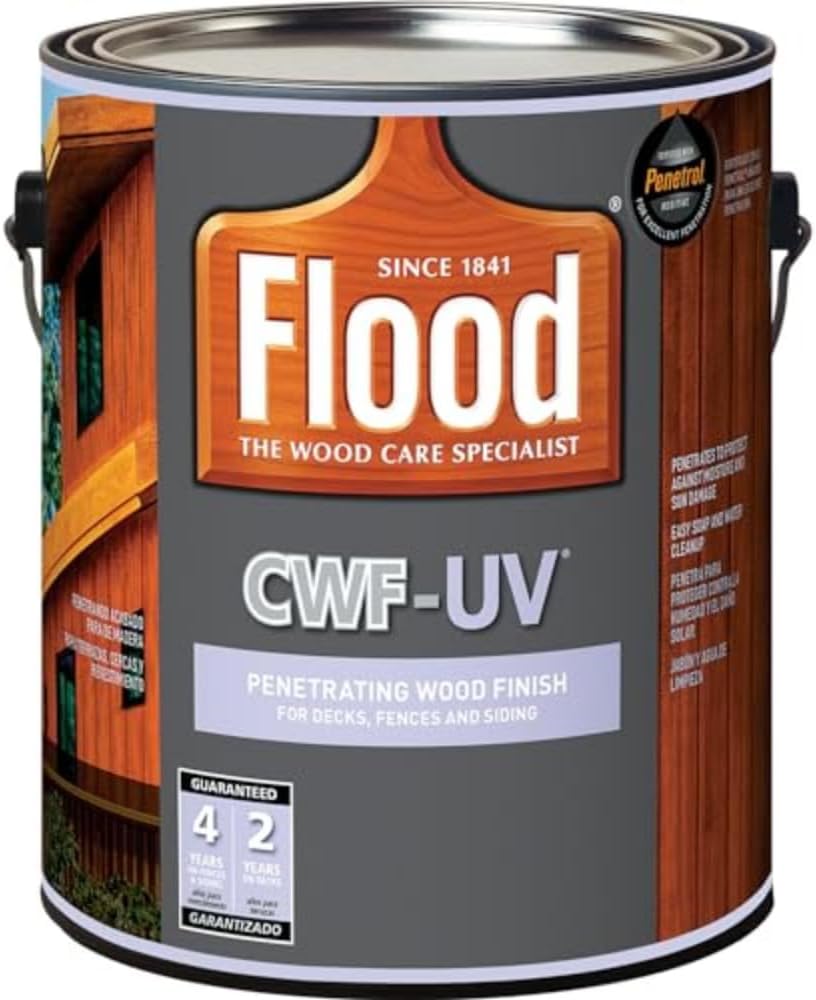 Flood CWF-UV 5 gal Honey Gold Transparent Exterior Wood Stain & Sealer | Oil-Based Penetrating Deck, Fence & Siding Stain, Water Repellent UV