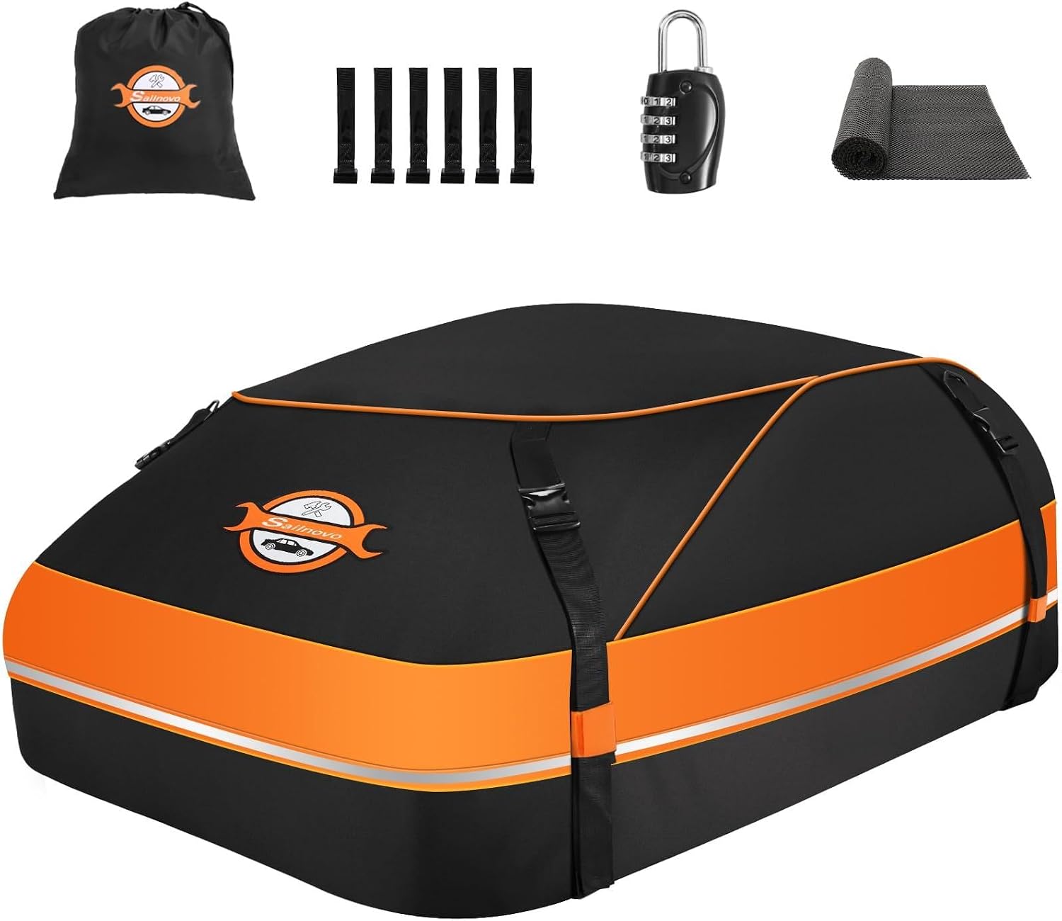 Sailnovo Aerodynamic Rooftop Cargo Carrier Bag, 20 Cubic Feet Waterproof | Fit Most Vehicles with/Without Rack, Hold Luggage for 4-6, Include Anti-Slip Mat, Storage Bag, Reinforced Straps & Lock