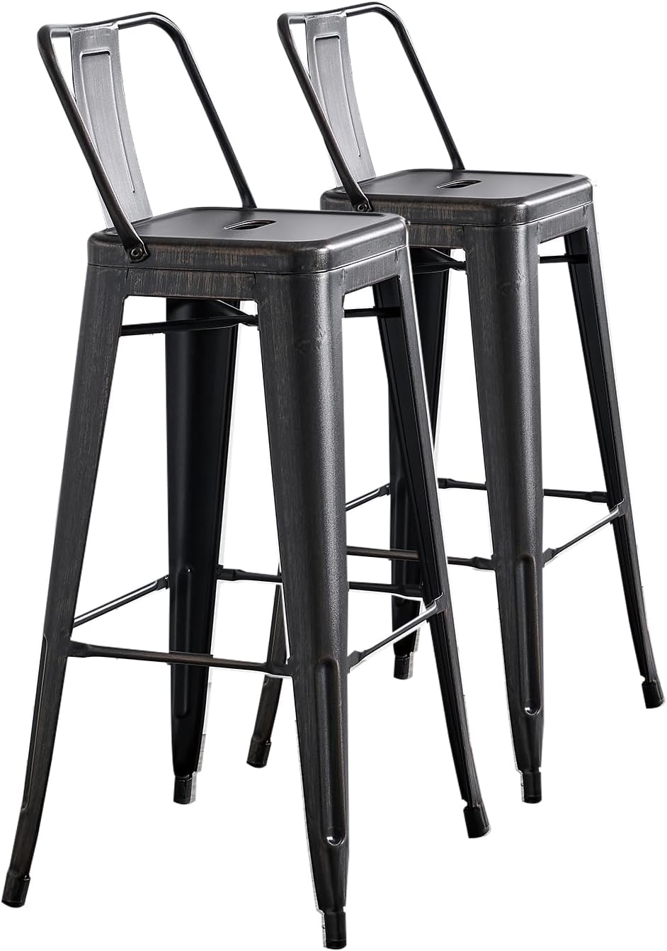 AC Pacific 30” Metal Barstool Set of 2 – Country Rustic Style with Low Back, Lightweight & Sturdy Build, Easy Assembly – Matte Black