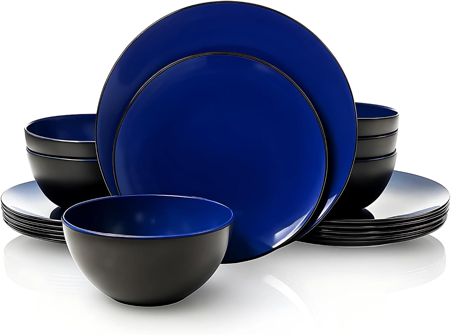 TP 18-Piece Dinnerware Set, Melamine Dishes Set with Bowls and Plates, Service for 6, Non-breakable Lightweight Dining Tableware, Teal