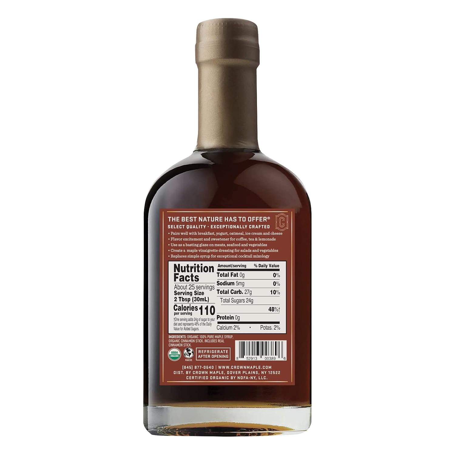 Crown Maple Organic Madagascar Vanilla Maple Syrup, Real Vanilla Bean, Pancakes, Baking, Cocktails & Brunch, 12.7 Fl Oz