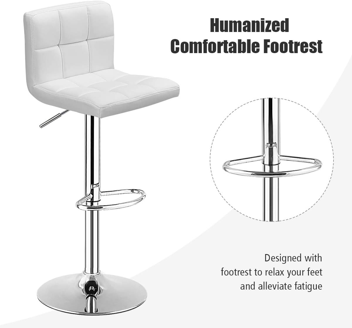 COSTWAY Bar Stool, Modern Swivel Adjustable Height PU Leather Barstools with Back, Square Armless Counter Height Bar Chair for Kitchen Island Dining Living Bistro Pub Counter, Black