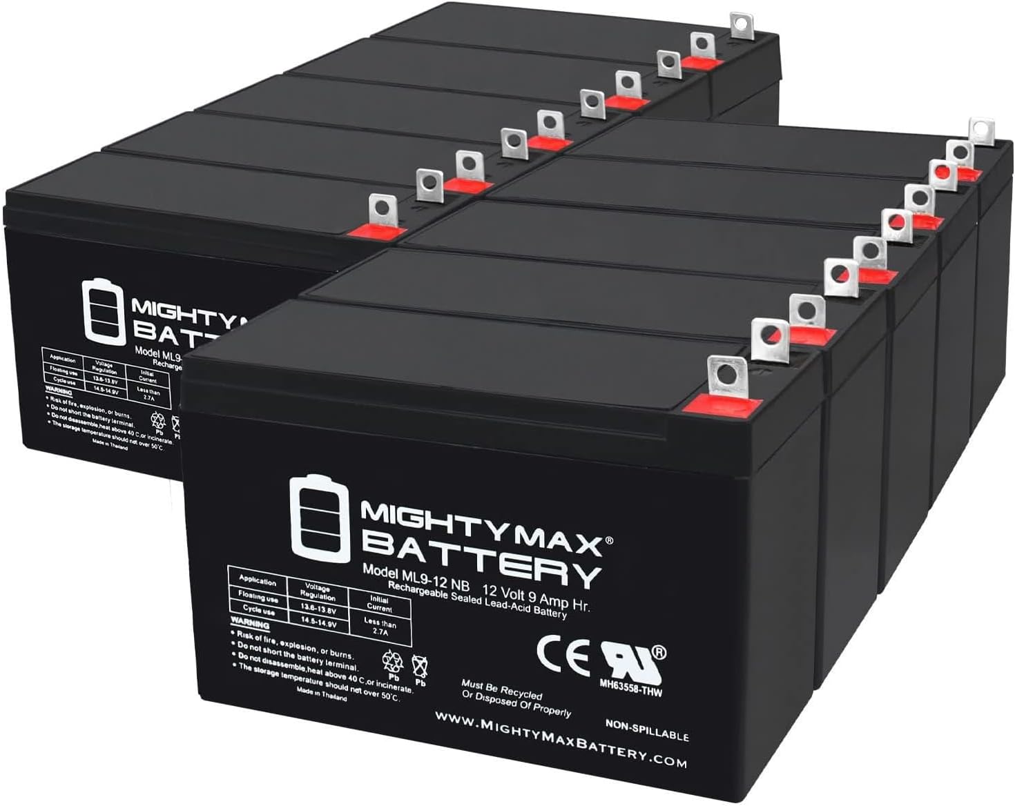 Mighty Max Battery ML9-12NB -12 Volt 9 AH, Nut and Bolt (NB) Terminal, Rechargeable SLA AGM Battery