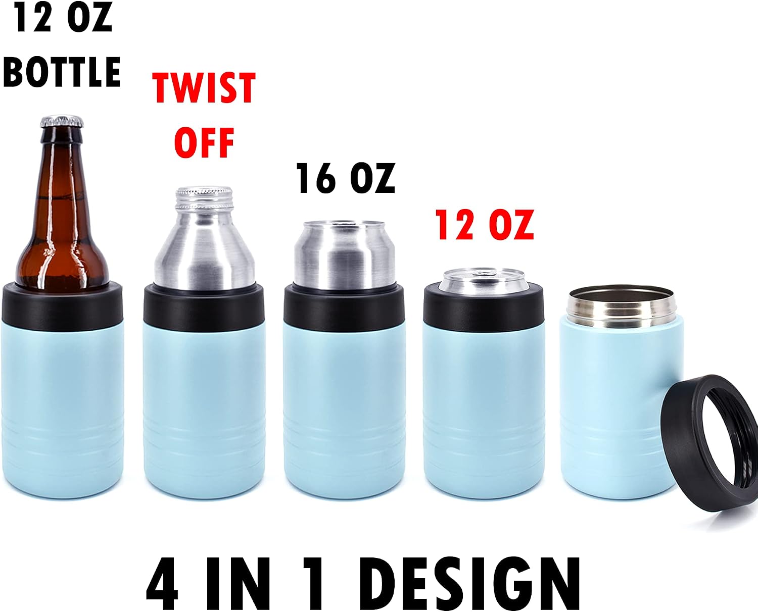 Clear Water Home Goods 12 oz 4-in-1 Stainless Steel Can Cooler (6-Pack)