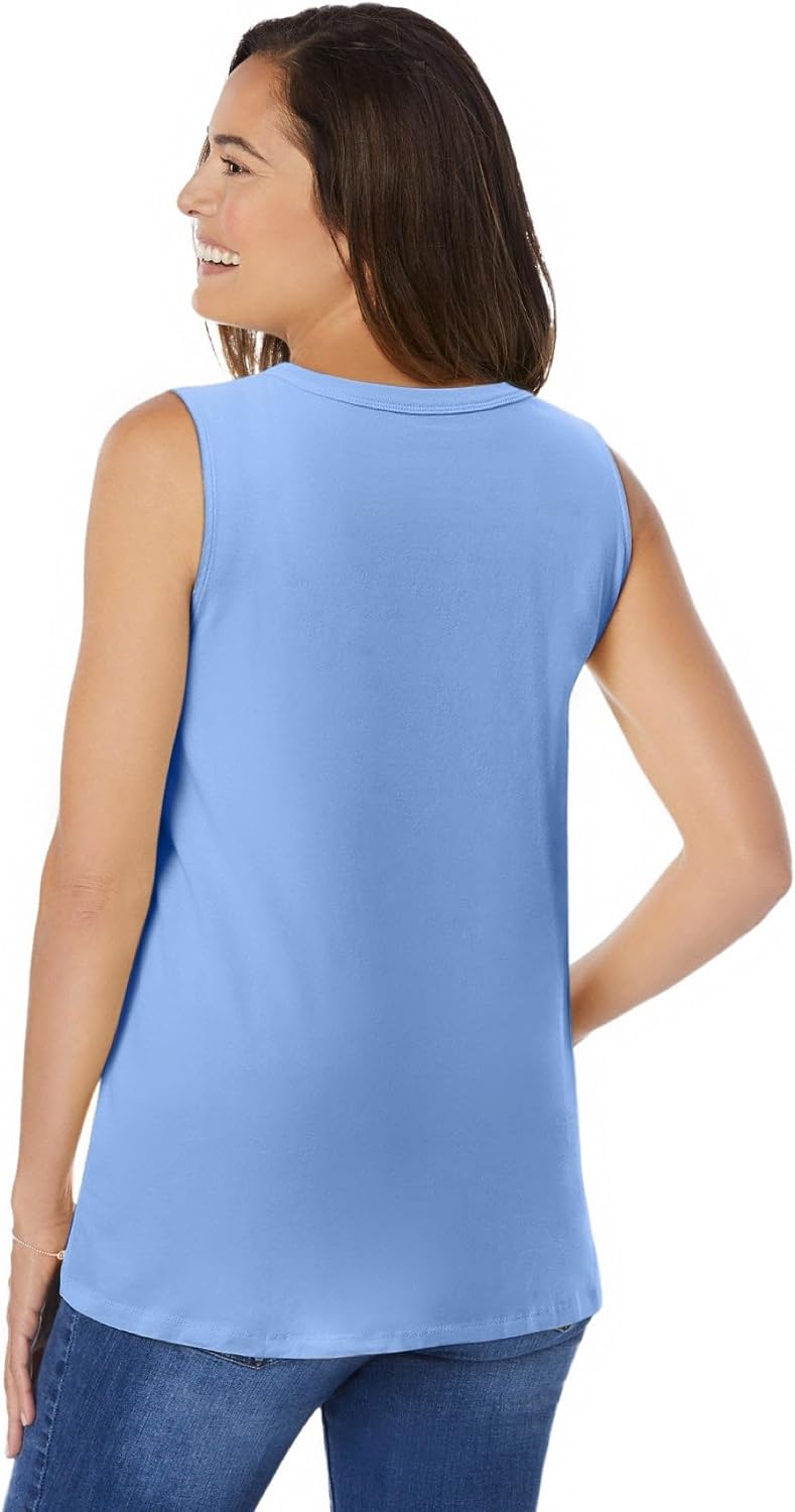 Woman Within Perfect Sleeveless Shirred V-Neck Tunic