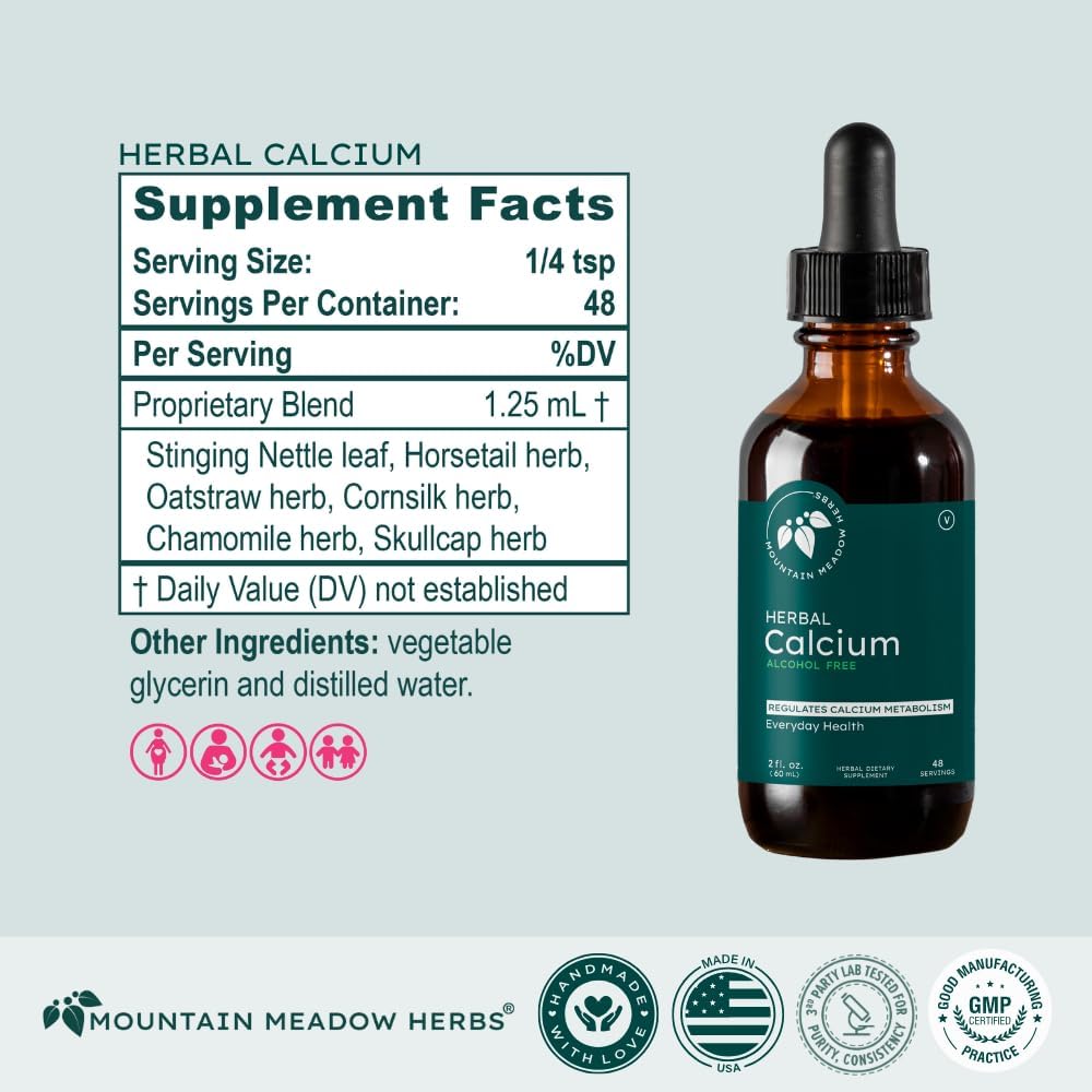 Mountain Meadow Herbs Herbal Calcium – Vegan Liquid Calcium Supplement for Bone & Teeth Support, High Absorption Plant-Based Formula for Adults & Kids - 2 oz