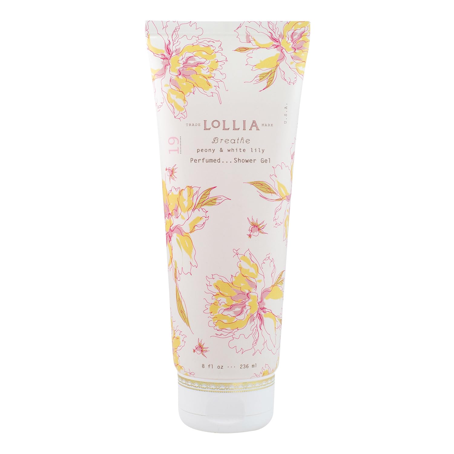 LOLLIA Wish Shower Gel, 8 fl oz, Vanilla Bean, Rice Flower, Jasmine Leaves, & Sugar Cane, Luxury Shea Moisture Hydrating Women's Body Wash, Delicate & Relaxing Scented Bath Soap for Self Care