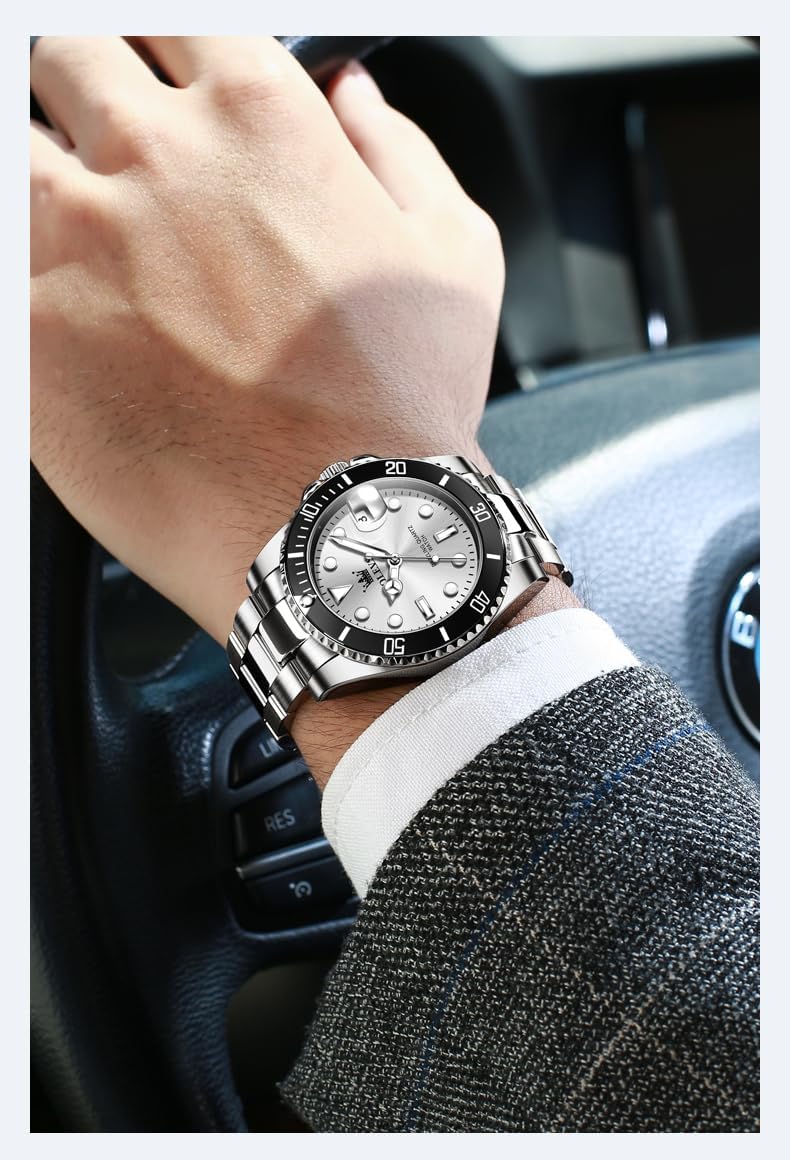 OLEVS Watches for Men,Classic Luxury Big Face Men Watches, Silver Dress Stainless Steel Men Wrist Watch with Luminous Analog Relojes para Hombres