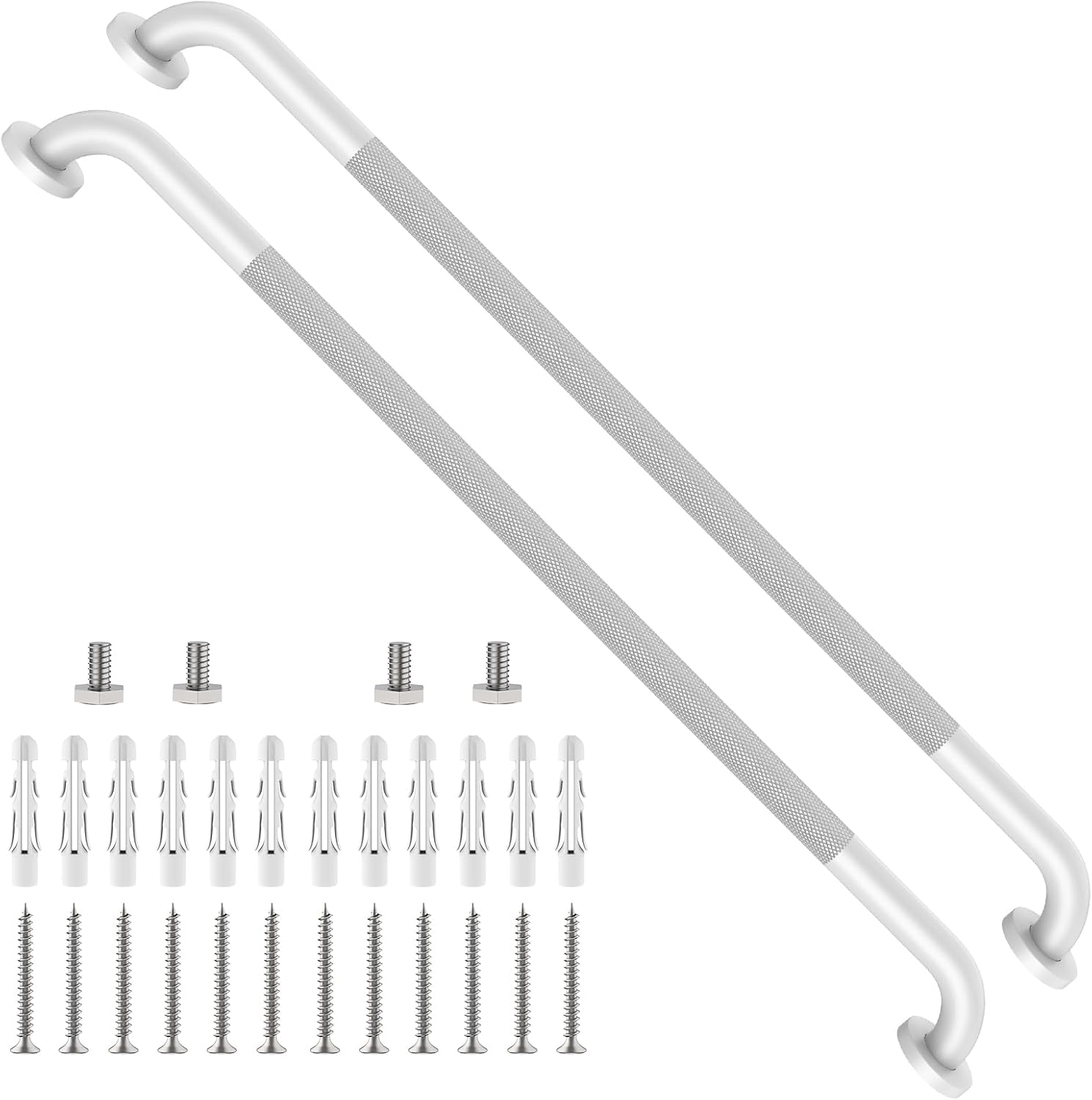 40 Inch Brushed Nickel Shower Grab Bar Anti-Slip Knurled Grip,Safety Handle | YuanDe 1.25" Diameter Stainless Steel Bathroom Grab Bars, Handicap Injury Elderly Senior Assist Support Shower Handle-2Packs
