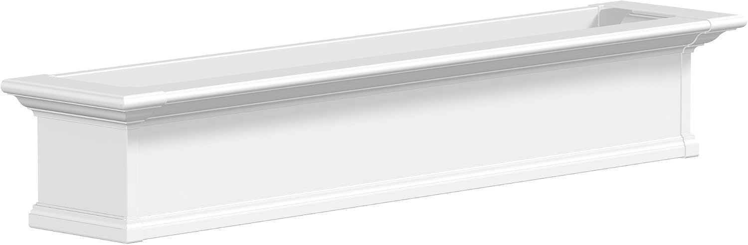 Mayne Yorkshire 60in Self-Watering Rectangular Window Box Planter, White | Self-watering, All season, Fade resistant, Customizable, Mounting brackets included, Built-in overflow, 15-year warranty