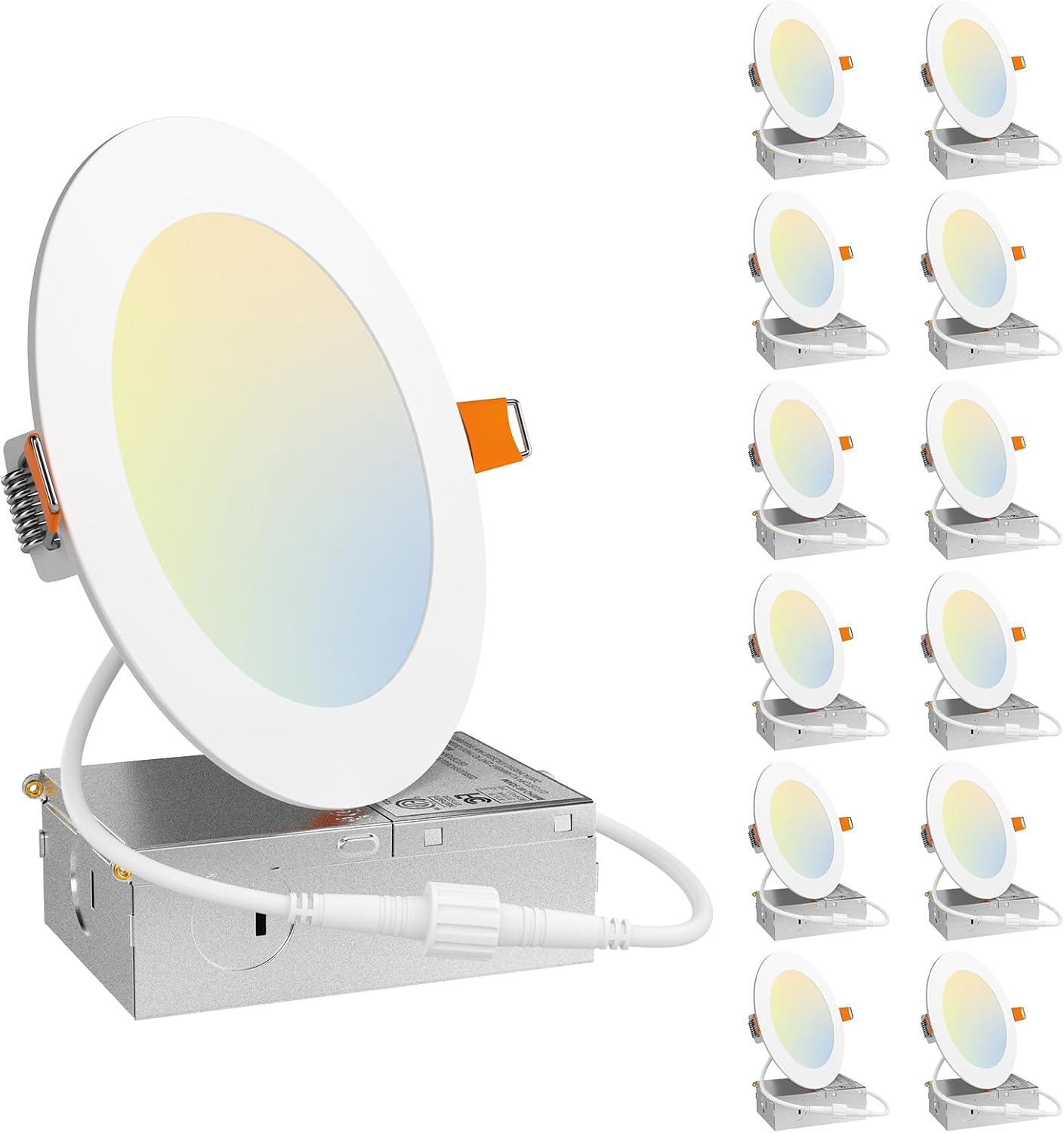 Amico 12 Pack 6 Inch LED Recessed Lighting, Canless Wafer Downlight, White