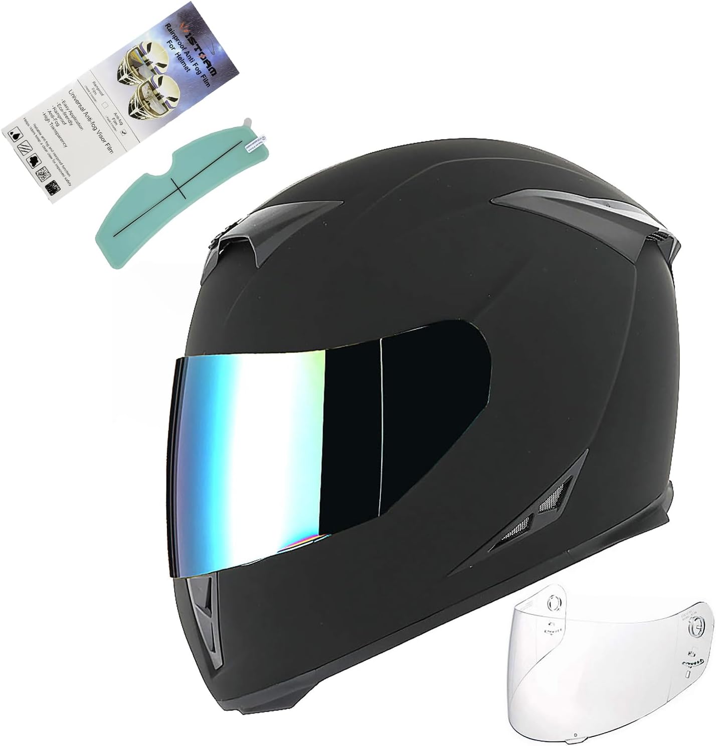 1Storm Motorcycle Full Face Helmet Skull King Matt Black + One Extra Clear Shield: HJK311