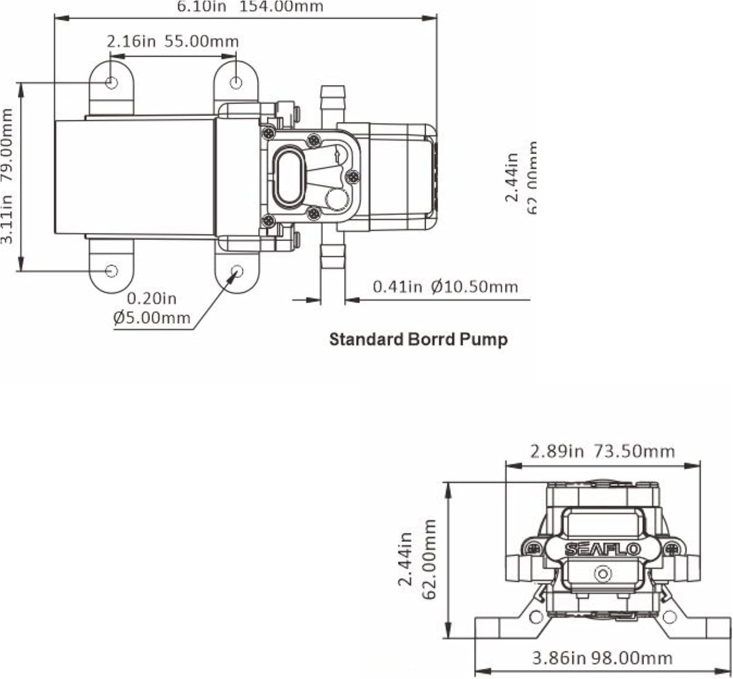 SEAFLO 55 Series 12V RV Water Pump 5.5 GPM 60 PSI Diaphragm Pump Heavy Duty Pressure Switch Built In Bypass Self Priming Quiet High Flow RV Marine Off Grid Freshwater System 4-Year Warranty
