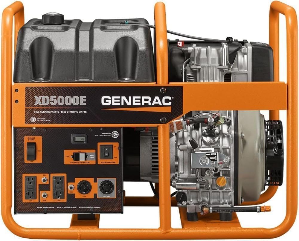 Generac 6864 XD5000E 5000-Watt Diesel-Powered Portable Generator - Ideal for Emergency Backup Power and Job Sites - Reliable Power for Demanding