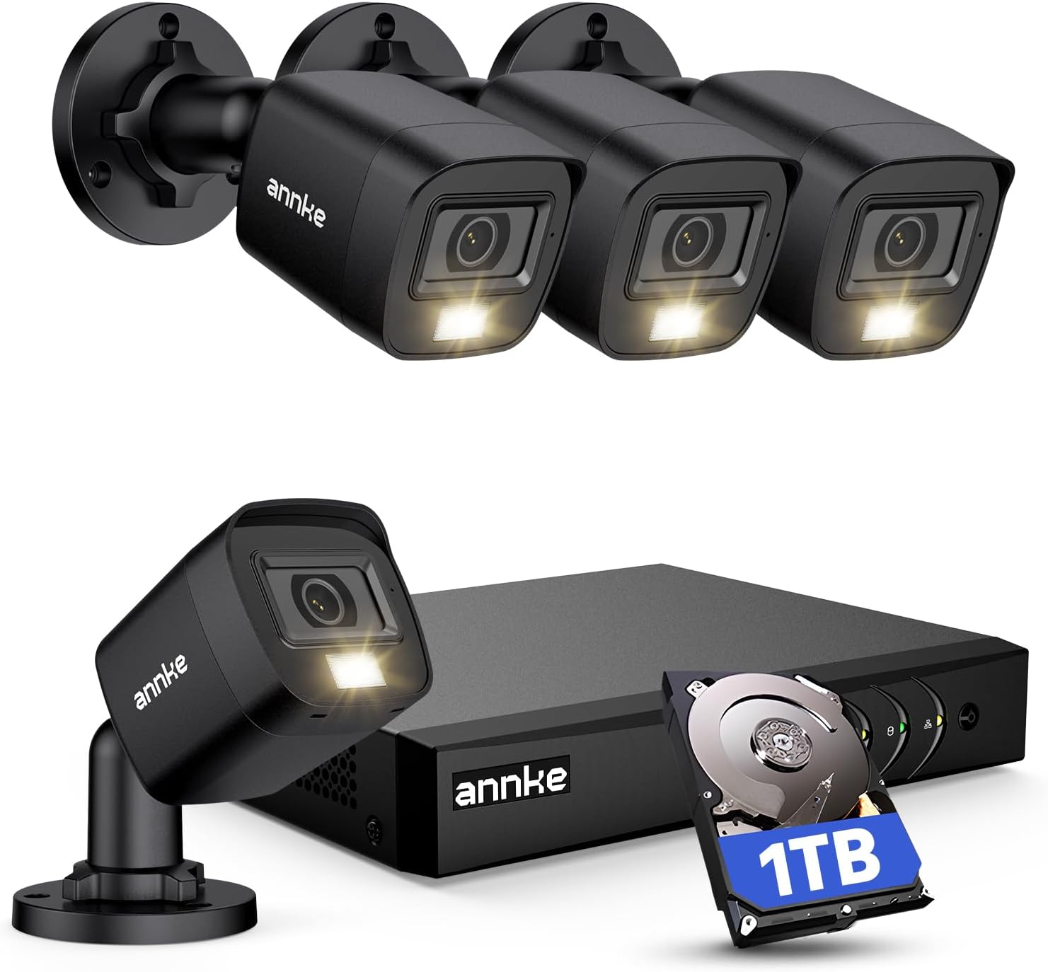 ANNKE 8CH H.265+ 3K Lite Wired Security Camera System, 4X 2MP Cam, 1TB HDD | 8 Channel DVR with AI Human/Vehicle Detection, Outdoor CCTV Cameras