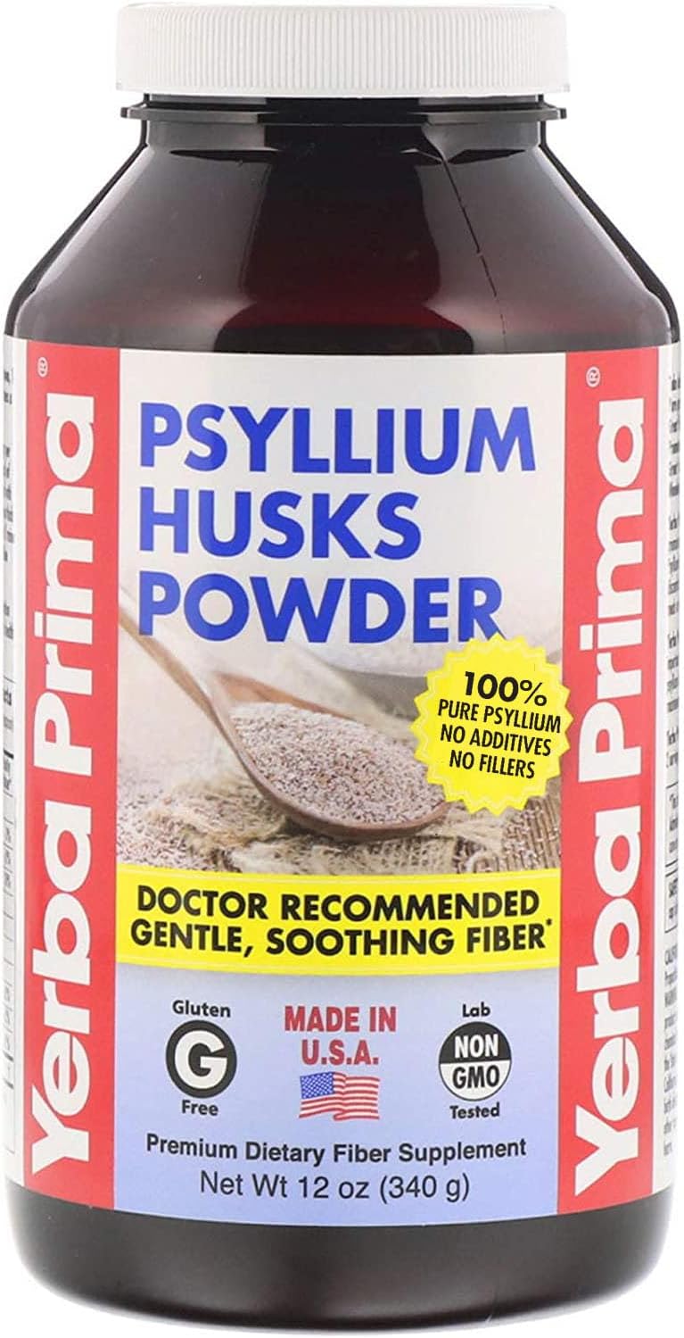 Yerba Prima Psyllium Husks Fiber Powder, 12 Ounce - Natural Fiber Supplement - Colon Cleanse - Gut Health - Vegan, Non-GMO, Gluten Free