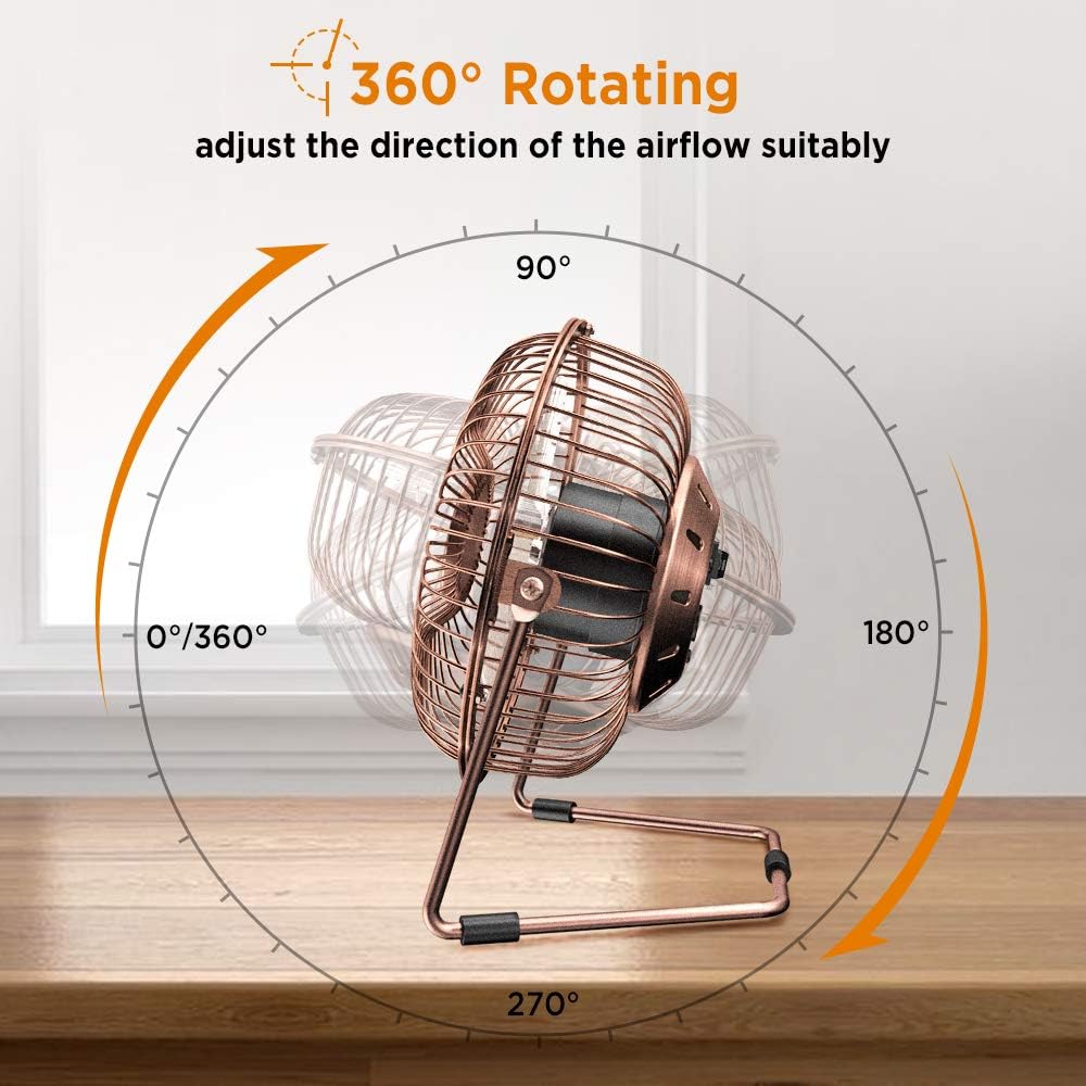EasyAcc 9 Inch USB Desk Fan Ultra-quiet USB Powered 360° Rotation Desktop Fan with Metal Frame, Portable Personal Cooling Fan with 2 Speed for Home Office (USB POWERED ONLY)