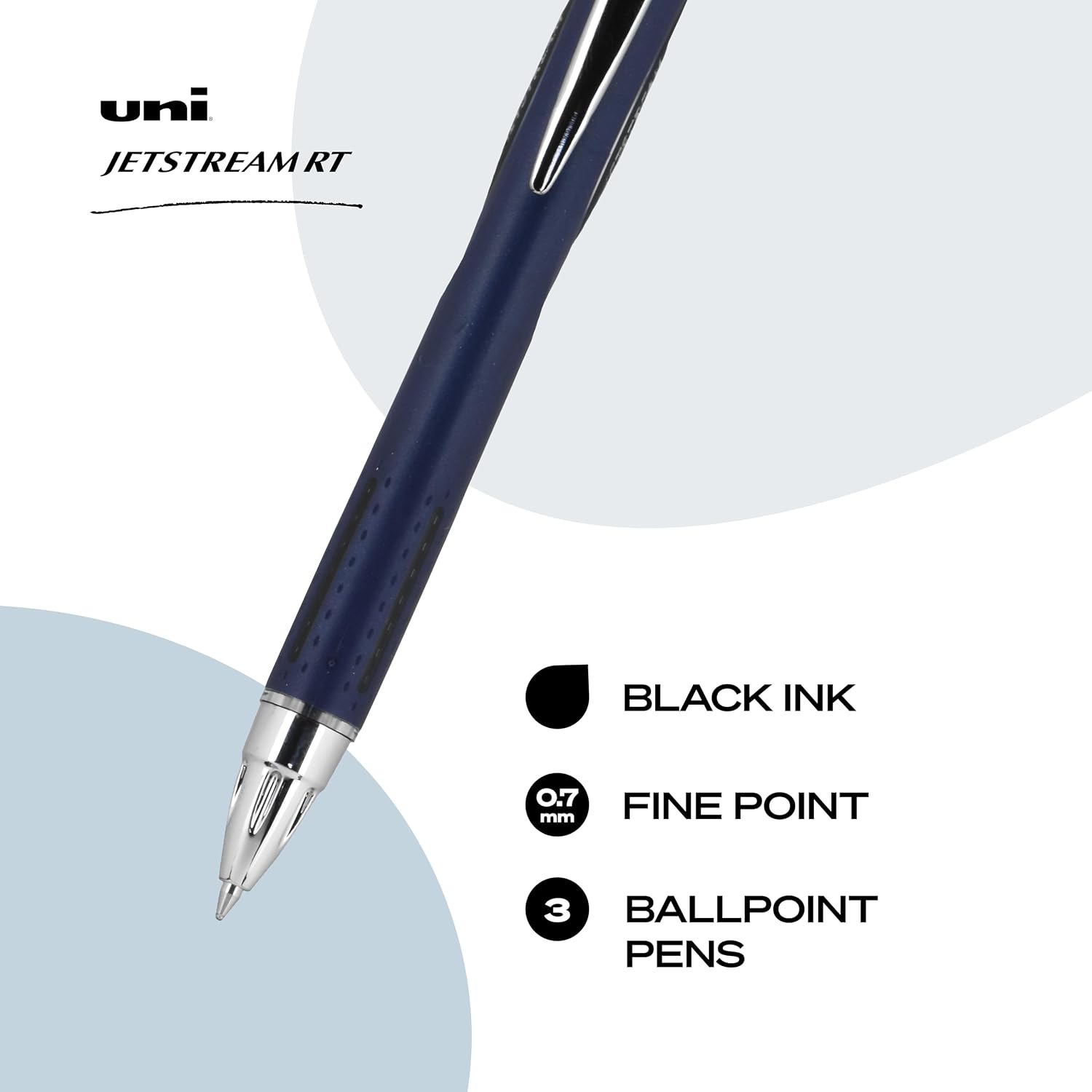 uniball™ Jetstream RT Ballpoint Pens, Black Ink, 0.7mm Fine Point, 3 Count | Retractable, Smooth Writing, Quick-Drying, Smear-Resistant, uni Super Ink™