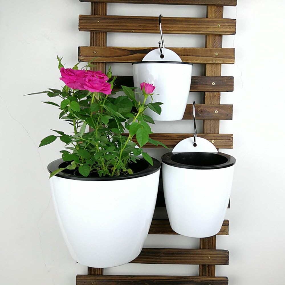 Sungmor Plastic Self Watering Wall Planter - Modern White & 3PC Pack | Large Size - Indoor Outdoor Vertical Flower Pot - Wall Mounted Window Hanging