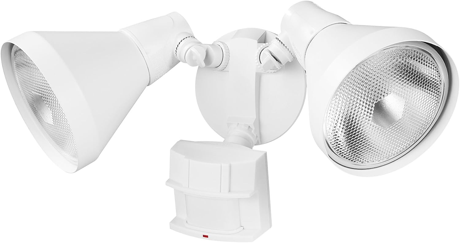 Globe Electric 17000273 180-Degree 240 W Twin Head White Hardwired Motion Sensor Security Flood Light, Spotlight, Outdoor, Outside House Lights