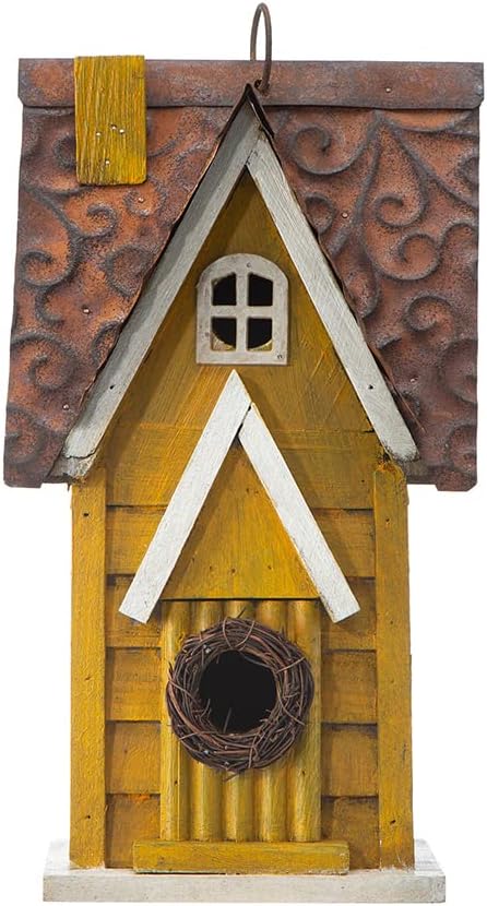 Glitzhome 12" H Green Hanging Distressed Solid Wood Garden Bird House Decorative Birdhouse