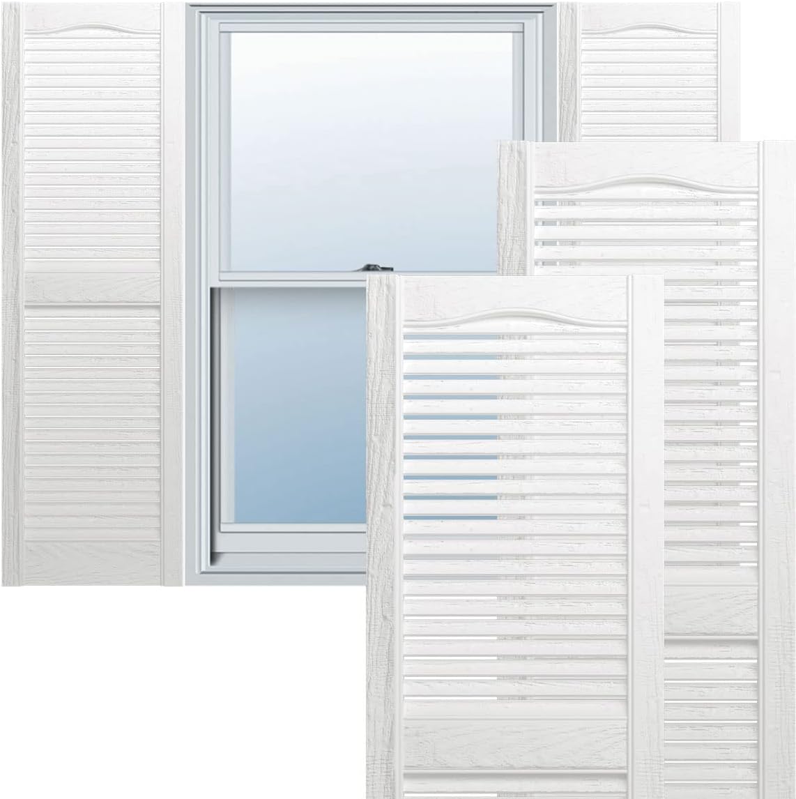 Ekena Millwork LL1S12X02500BW Lifetime Vinyl Standard Cathedral Top Center Mullion with Open Louver Shutters, 12" W x 25" H, Bright White, 1 Piece