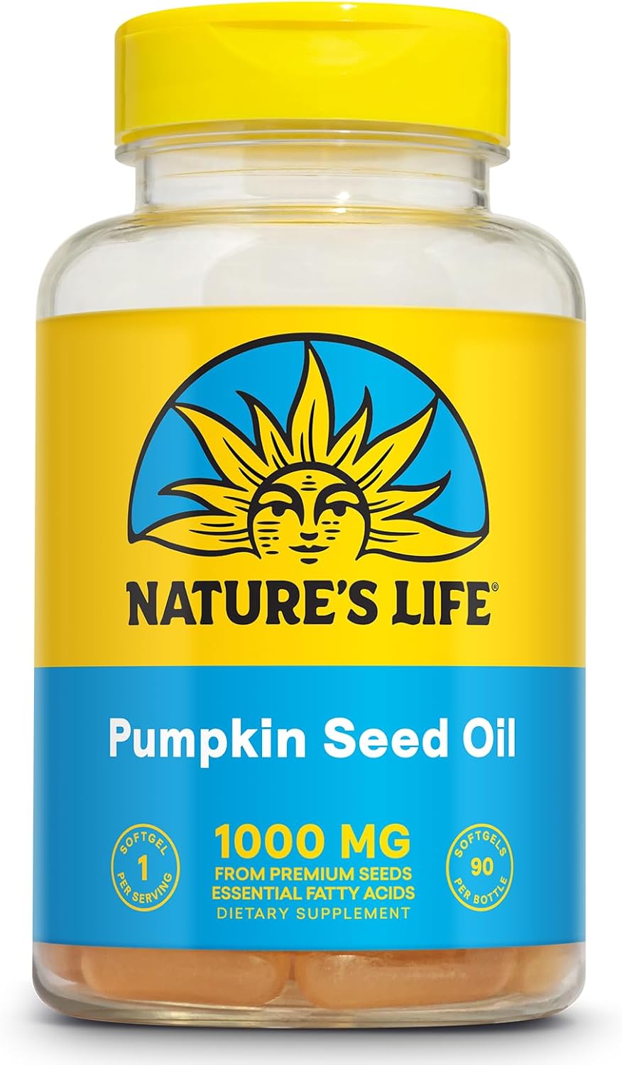 Nature's Life Pumpkin Seed Oil Supplement - Source of Omega 3 6 Essential Fatty Acids and Antioxidants - Cold Pressed from Organic Pumpkin Seeds