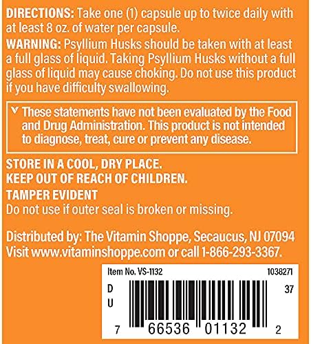 The Vitamin Shoppe Psyllium Husks Plantago Ovata Fiber Supplement (300 Capsules)