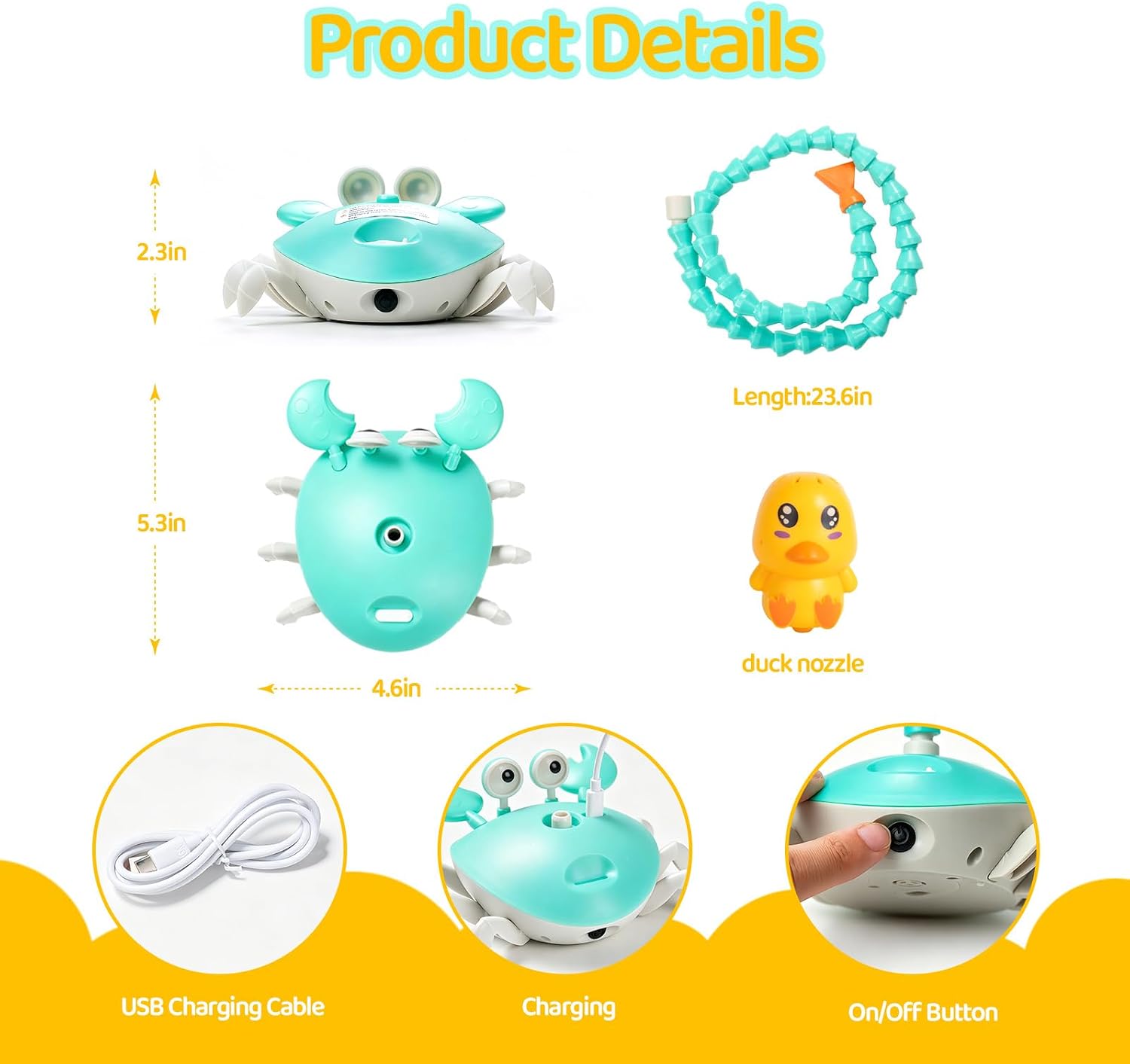 2026 Upgrade Water Table Pump, Rechargeable Crab Water Pump for Kids, Battery Powered 3 Modes Spray 2 Flow Settings, Continuous Flow 8 Hours