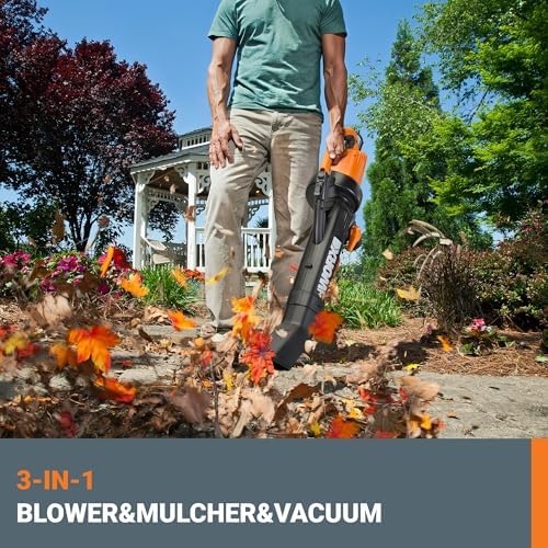 WORX Trivac 3-in-1 Electric Leaf Blower/Leaf Vacuum/Leaf Mulcher, WG509 | 350CFM & 210MPH Airflow, 18:1 Mulch Ratio for Efficient Leaf Removal, Corded