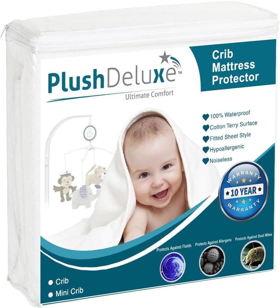 PlushDeluxe Waterproof King Mattress Protector, Terry Cotton | Fitted Sheet Bed Cover, Deep Stretchable Pockets, 76"x80"x18", Noiseless, Breathable, Hypoallergenic, Mite Proof, Washable