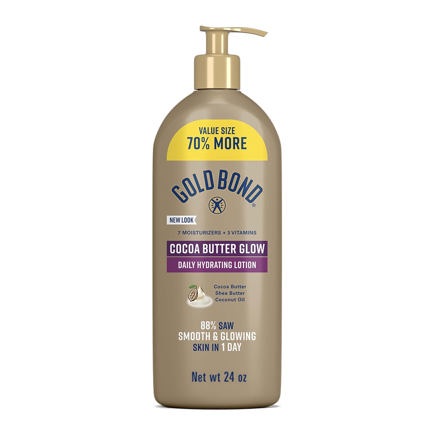 Gold Bond Cocoa Butter Glow Daily Hydrating Lotion for Gifting, 14 Oz | Body lotion with Shea Butter, Cocoa Butter & Coconut Oil, dermatologist-tested, no parabens, phthalates, dyes, 24hr moisture
