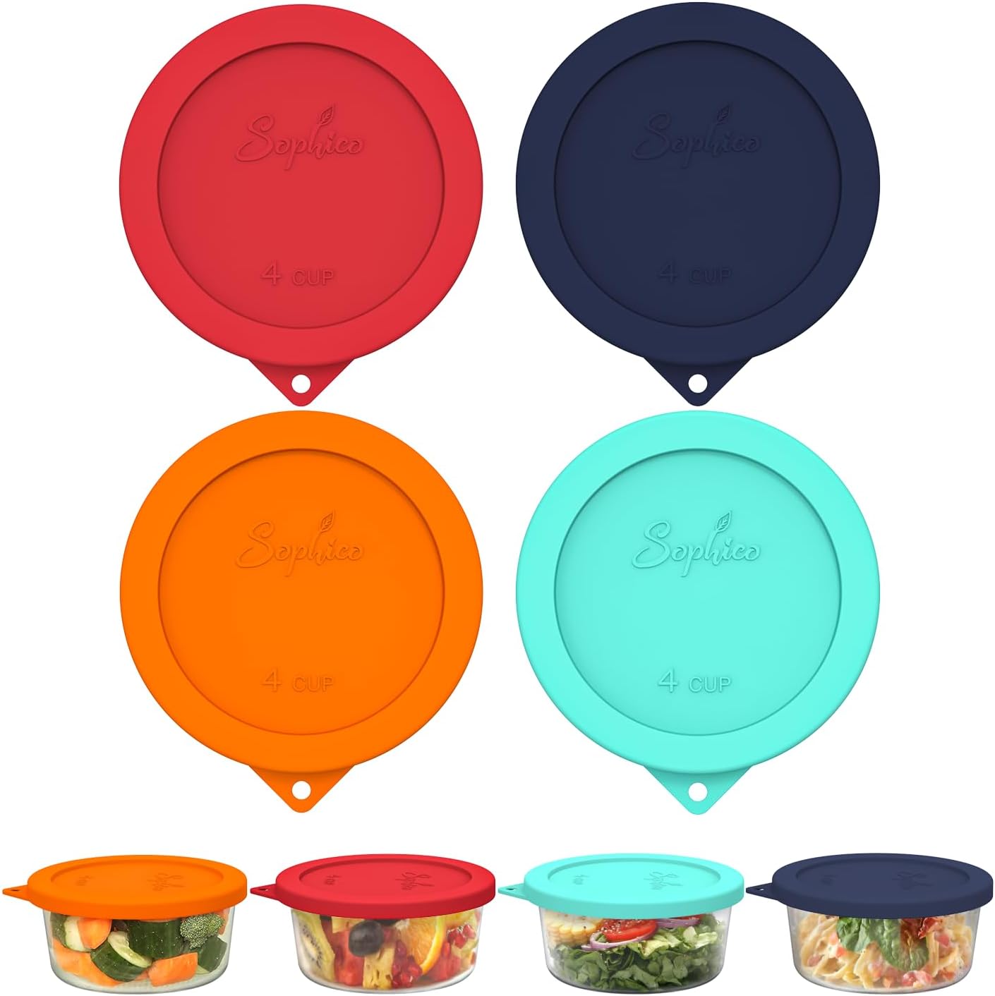 SOPHICO 4 Cup Silicone Lids Replacement for Pyrex & Anchor Hocking 7201-PC