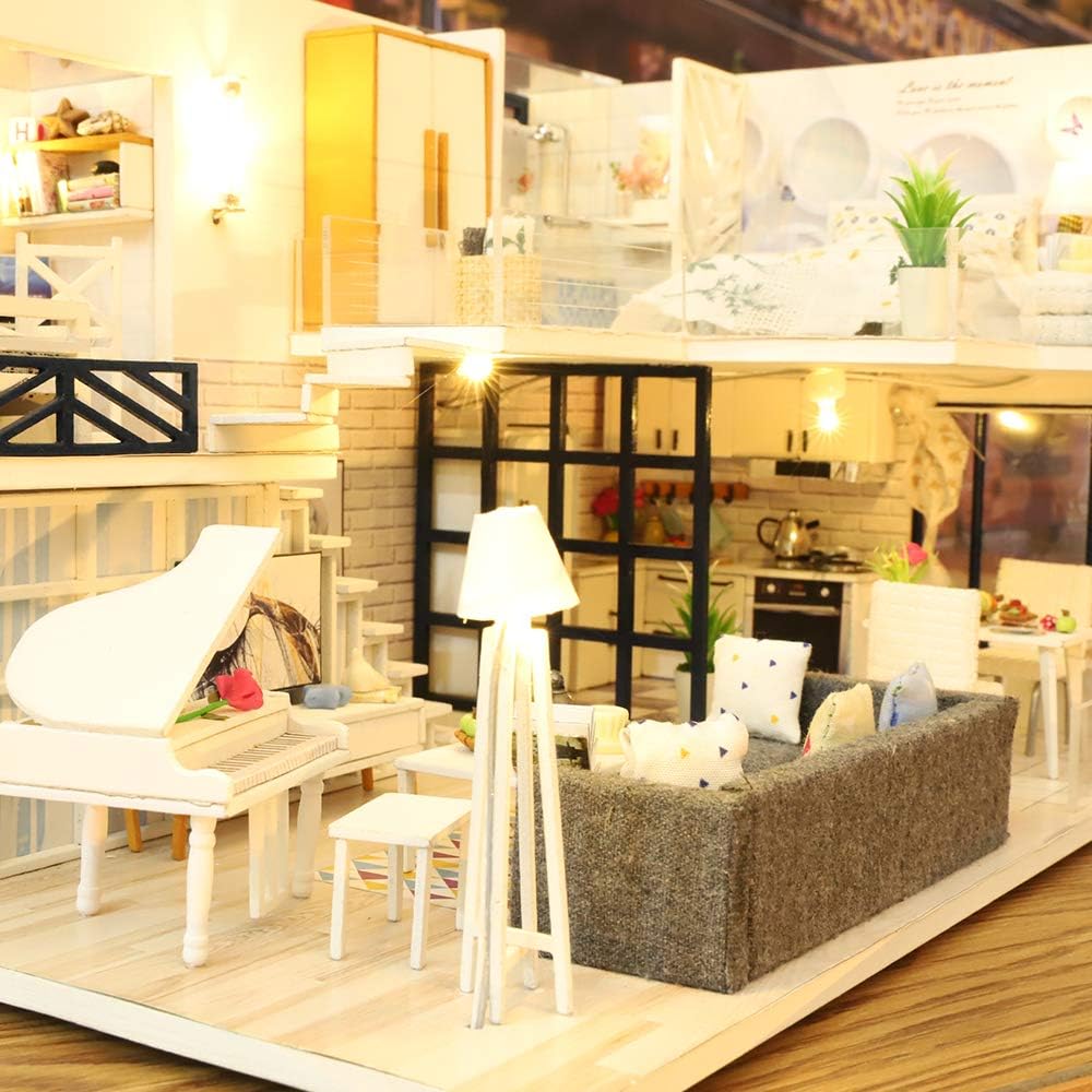 GuDoQi DIY Miniature Dollhouse Kit with Furniture, Tiny House kit 1:24 Scale, Need to Assemble Around 30 Hours