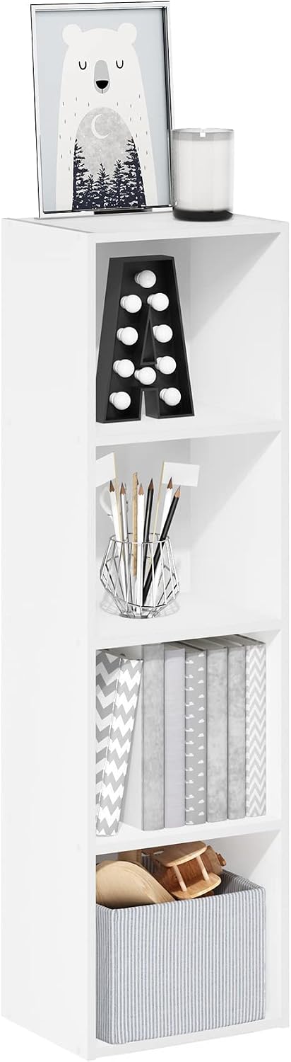 Furinno PASIR Book Shelf, 5-Tier Modern Bookshelf, Open Shelves Bookcase, 9 x 12 x 52, for Living Room, Bedroom, Home Office, Plain White