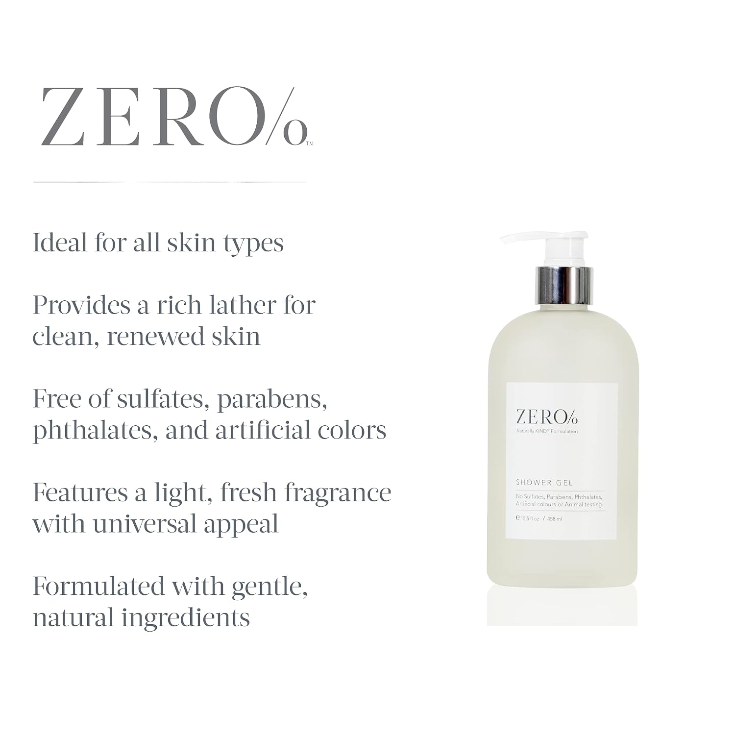 Gilchrist & Soames Zero% Unisex Shower Gel and Body Wash - 15.5oz - Light and fresh, Gently Cleansing, Zero Parabens, Sulfates, and Phthalates