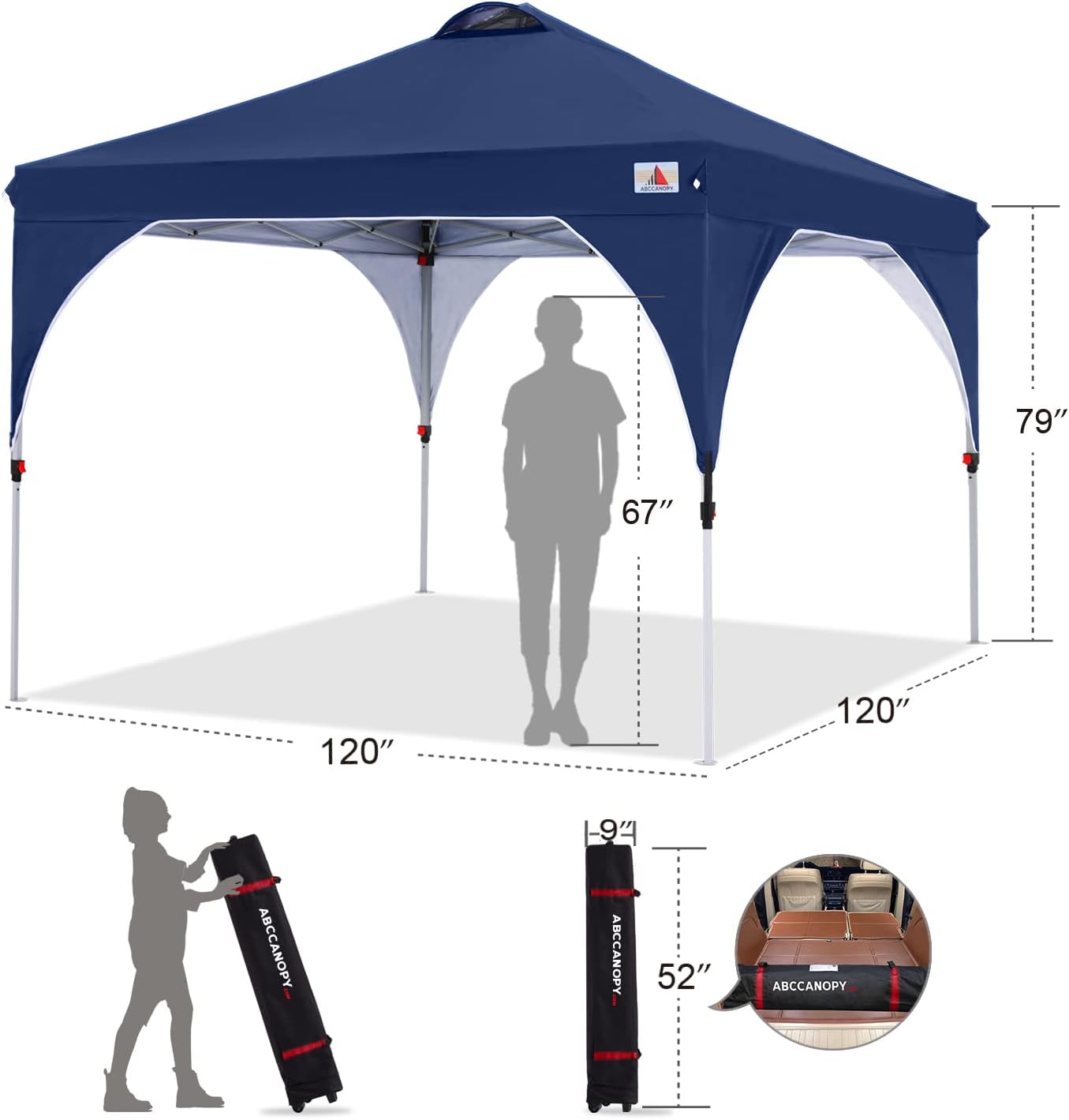 ABCCANOPY Outdoor Pop up Canopy Tent, 10x10 Instant Portable Canopy for Camping, Beach, Backyard,Gray | Water resistant & UV protection canopy, easy setup, with carry bag, ideal for camping, beach, backyard, market events