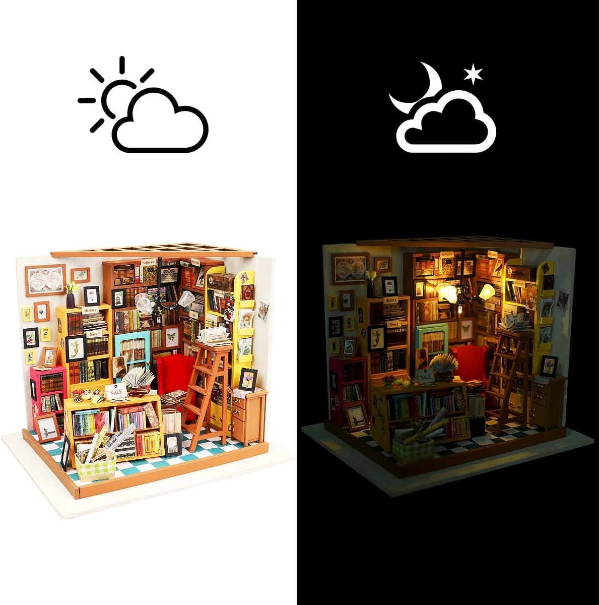 Rolife Cathy's Greenhouse Miniature Kit with LED Lights | 1:18 Scale Flower House Wooden 3D Puzzle Model Kit for Beginners DIY Craft for Adults Diorama Home Decor & Birthday Gift
