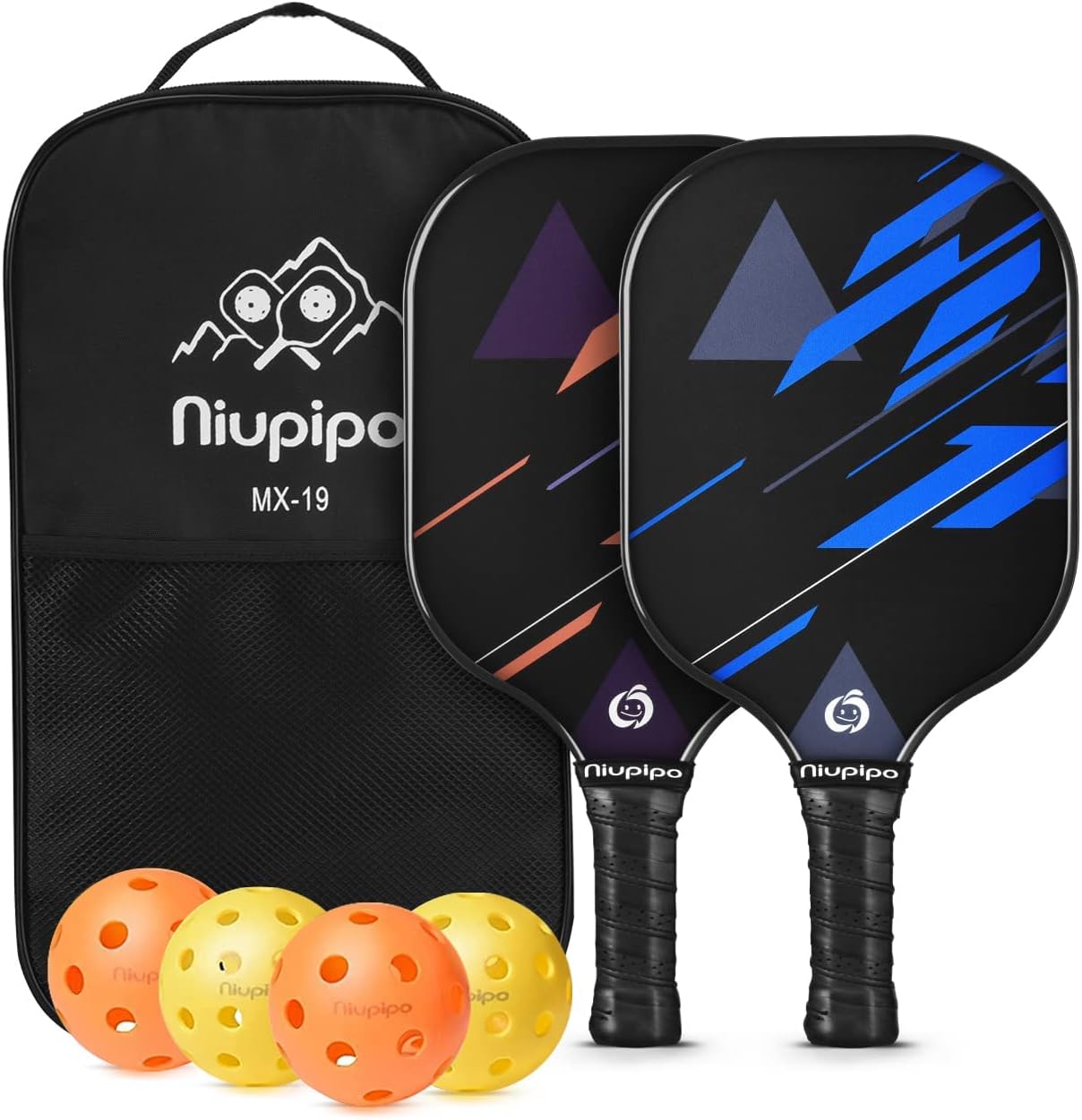 niupipo Pickleball Paddles Set of 2 or 4, USAPA Approved Fiberglass Pickleball Paddle Set with Balls and Bag, Polypropylene Honeycomb Core